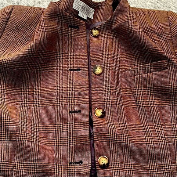 Jones Wear Brown Plaid Round Neck Blazer Sz 16 - Picture 7 of 14
